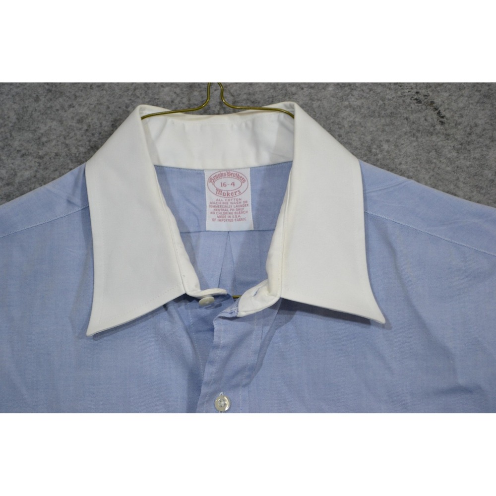 Brooks Brothers Makers Dress Shirt Men 16 34/35 Blue White Collar Long Sleev USA